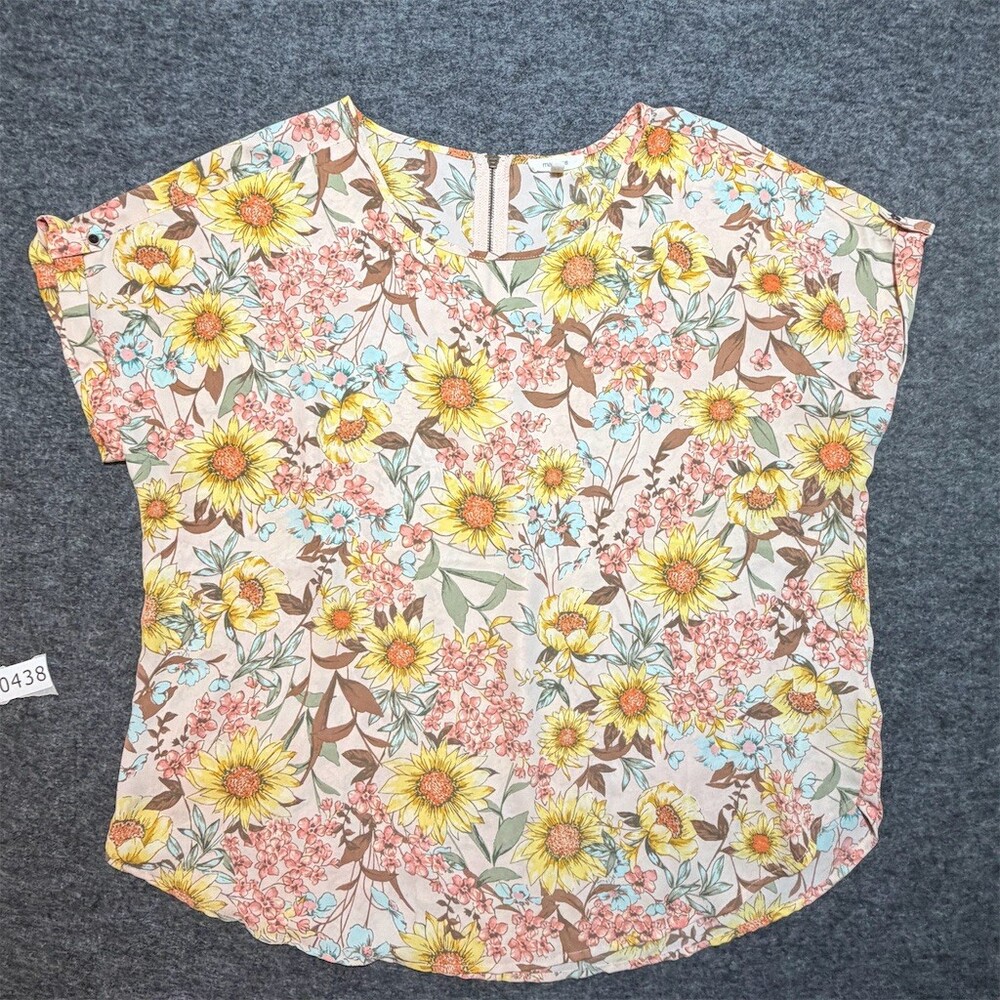 Maurices Blouse Womens Size L Multicolor Sunflower Floral Short Sleeve